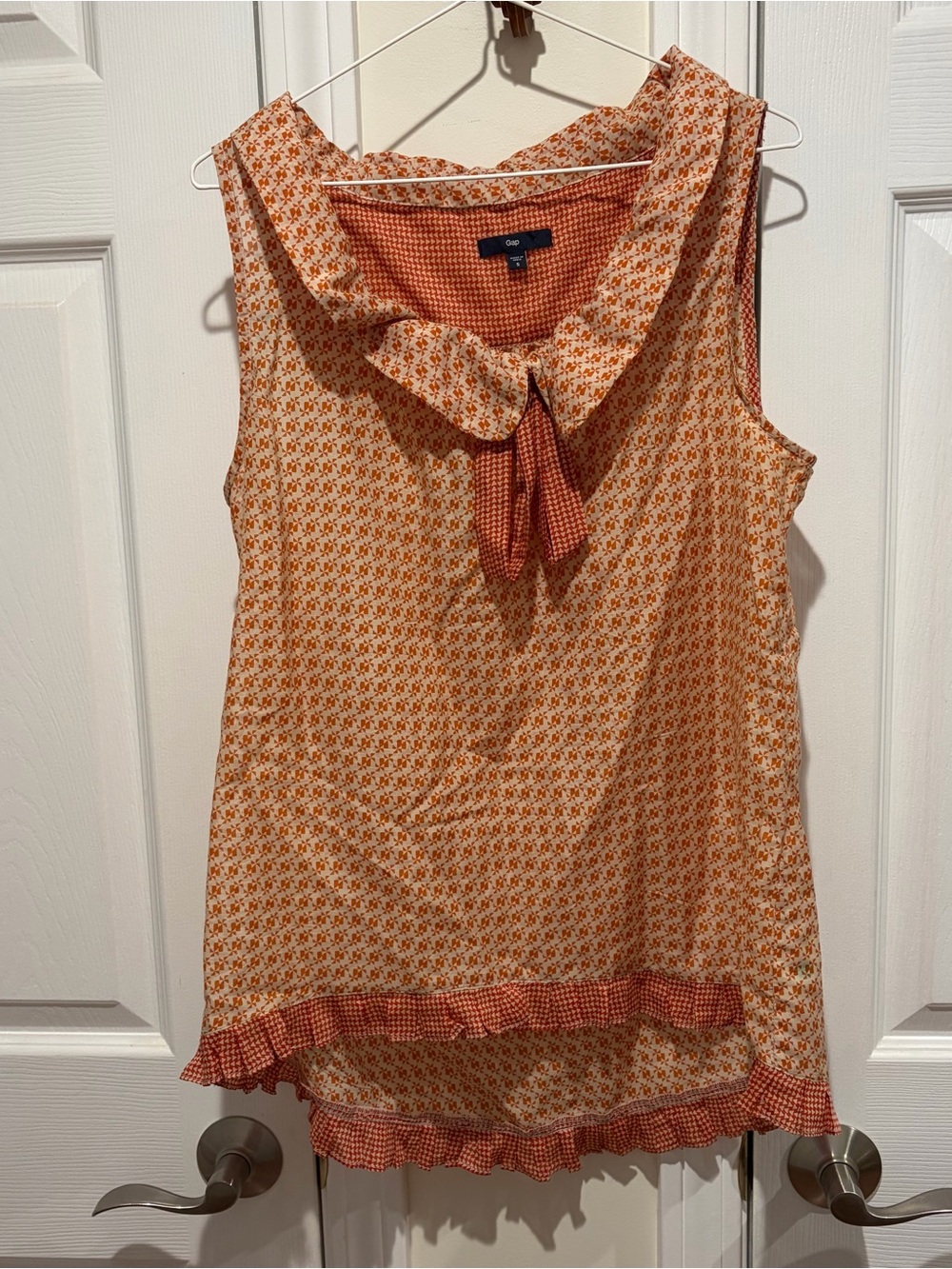 GAP Orange Floral-Print Sleeveless Bow-Neck Camisole